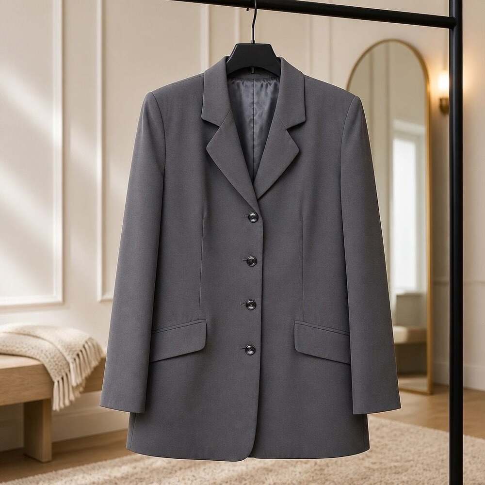 Emma & James A Liz Claiborne Company Women's Grey Button-Front Blazer Size 14